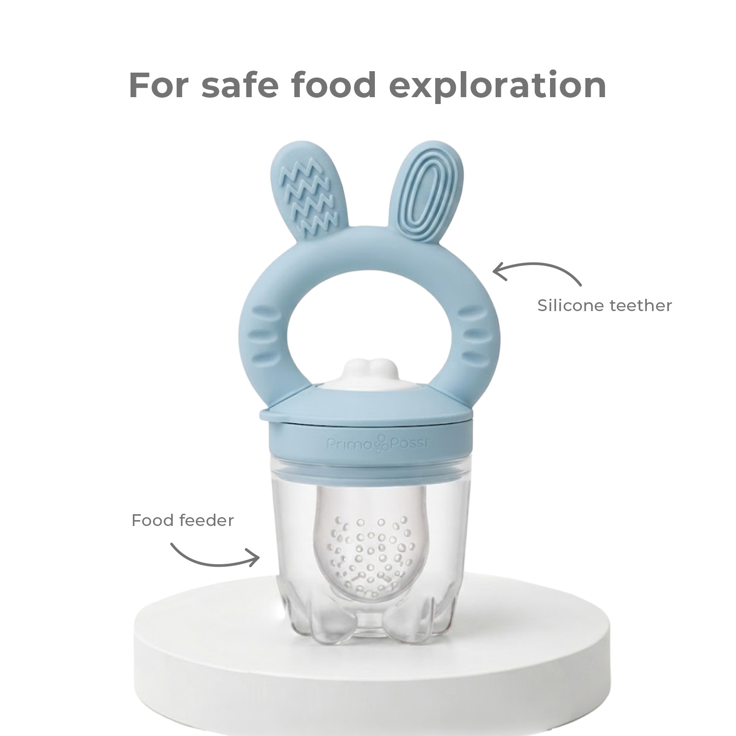 Primo Passi - Silicone Carrot Freezer + Food Feeder + Spoon 2-Pack + Suction Bowl + Suction Plate + Training Cup And Snack Cup - Dusty Blue