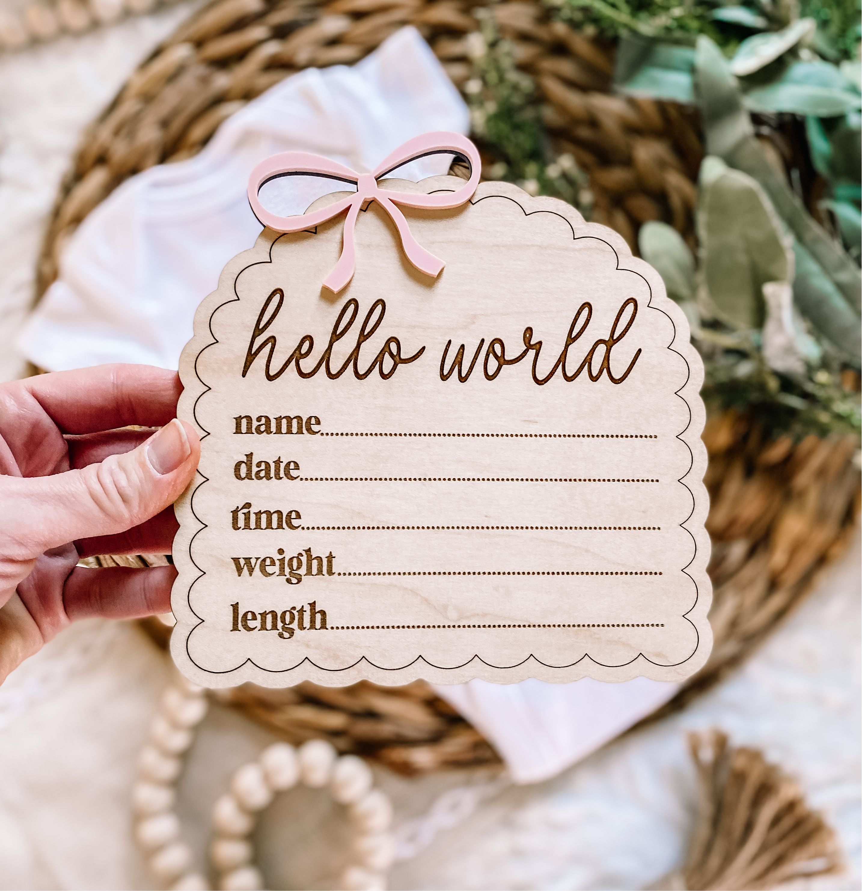 Dainty Bow Hello World Birth Stat Sign