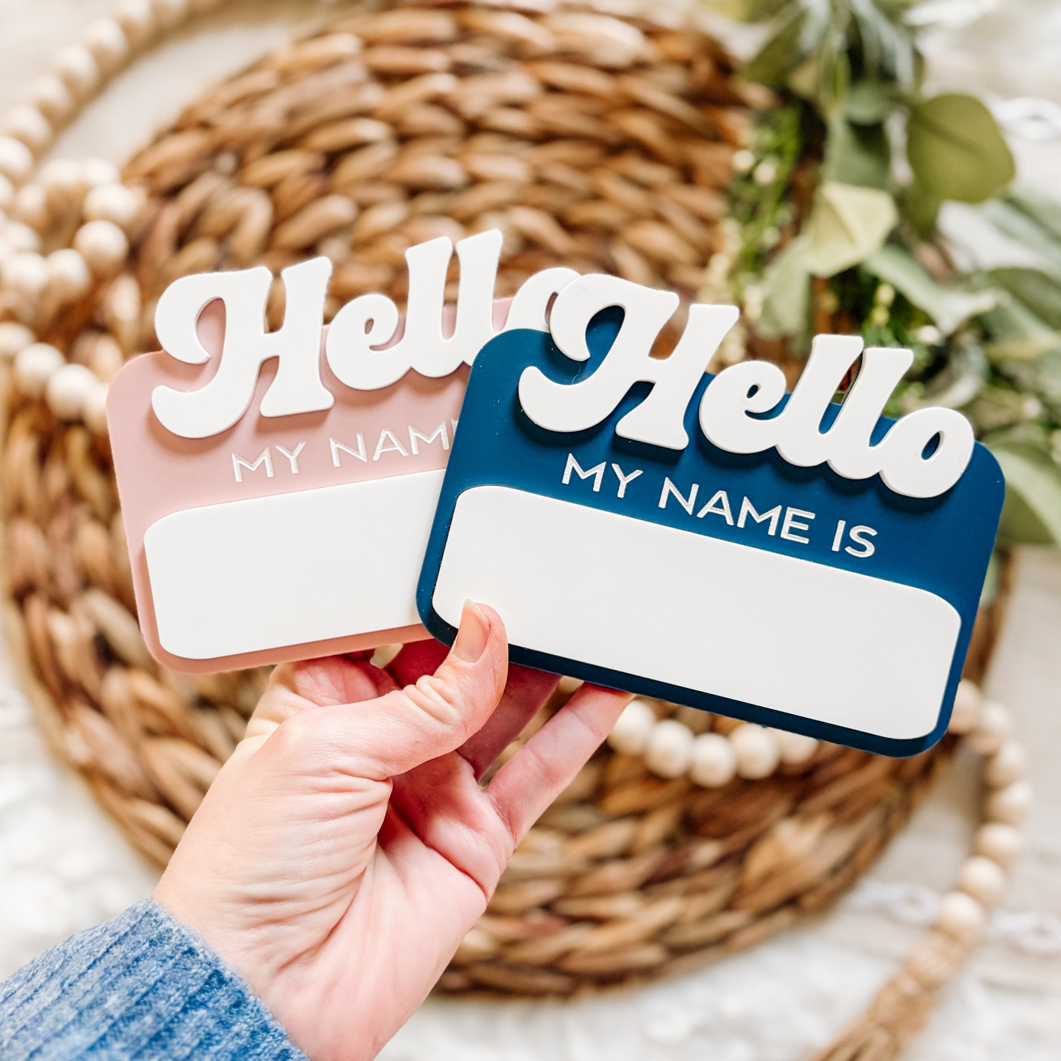 Hello My Name Is - Dry Erase Baby Name Announcement - Retro Font