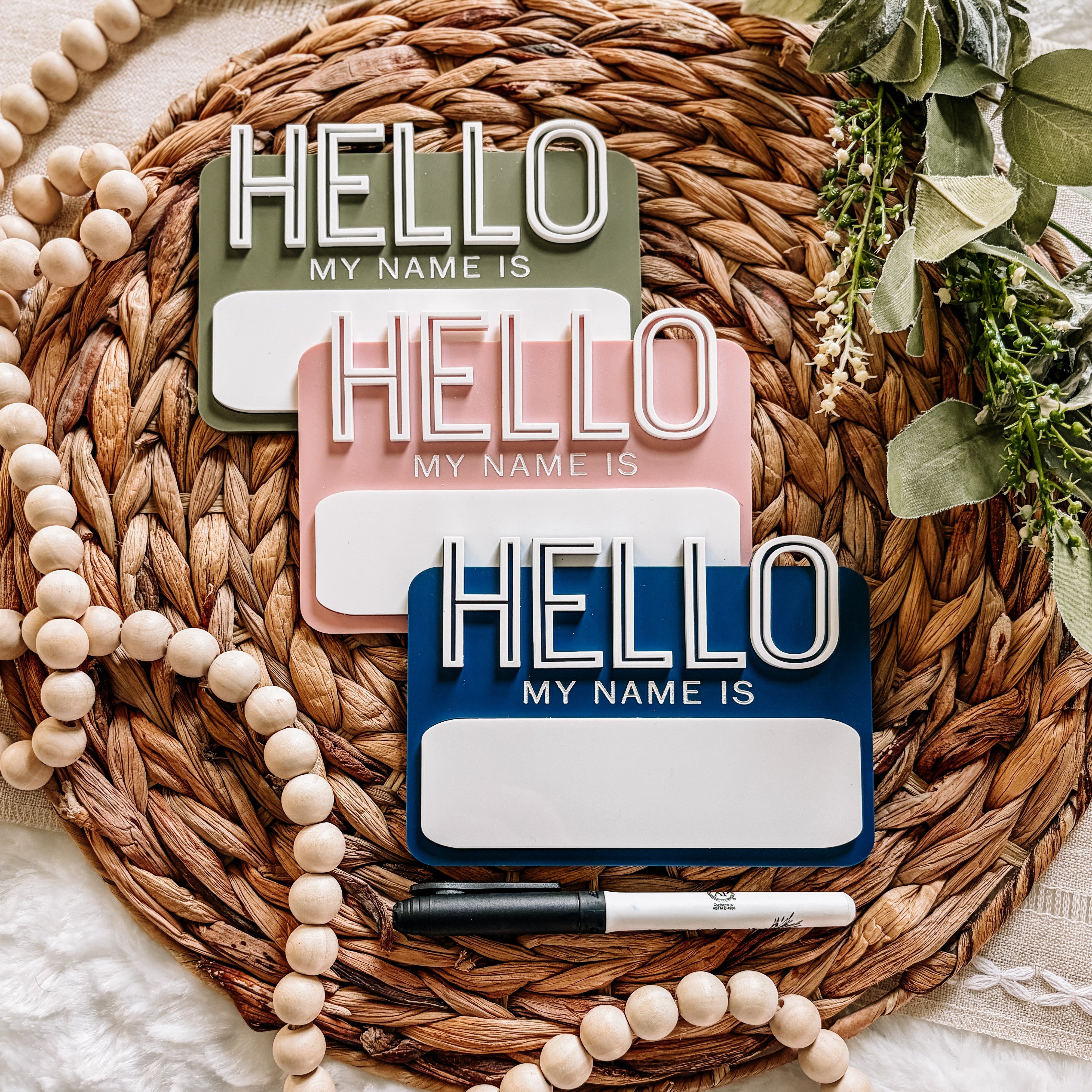 Hello My Name Is - Dry Erase Baby Name Announcement - Outline Font