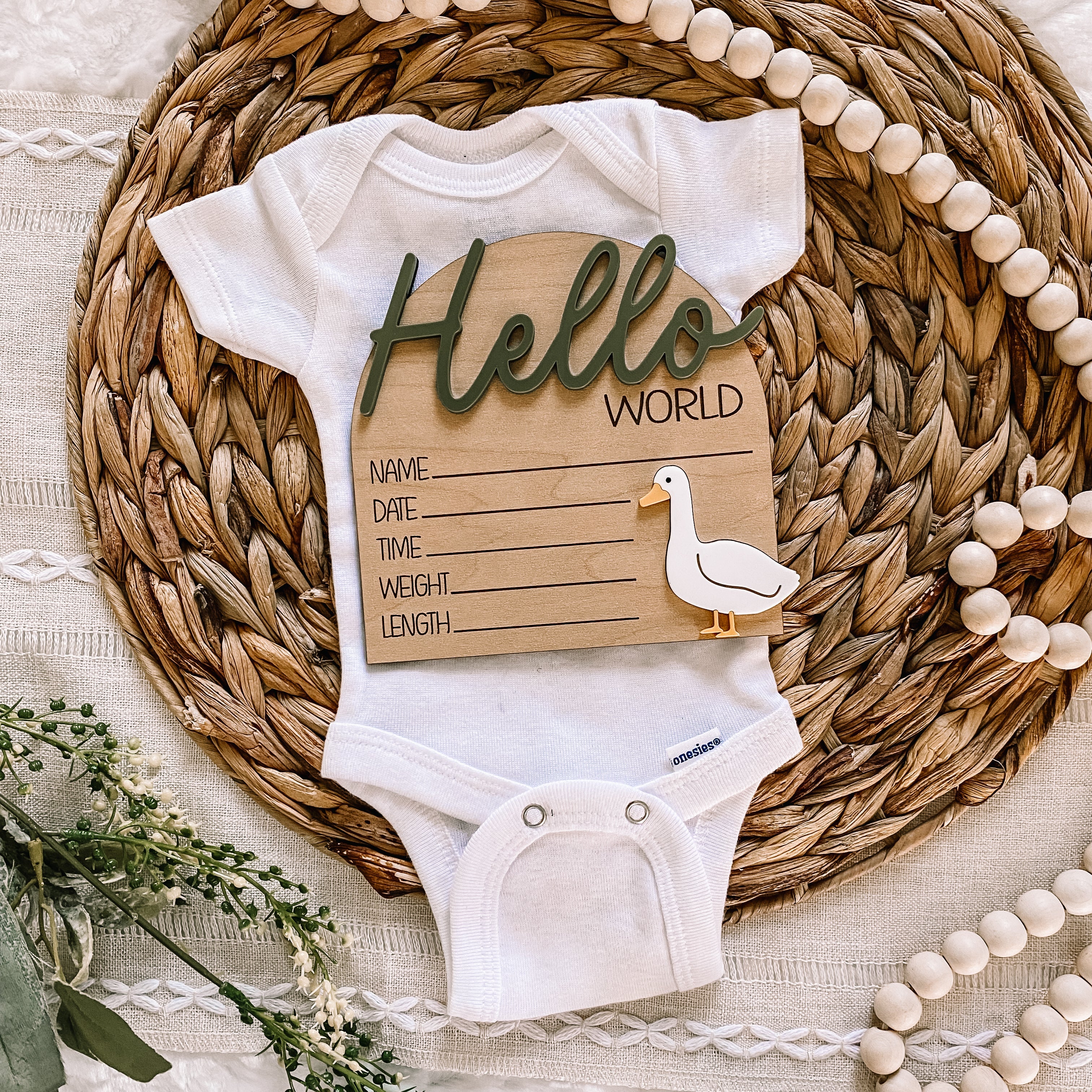 Hello World 3D Birth Stat Sign - Goose