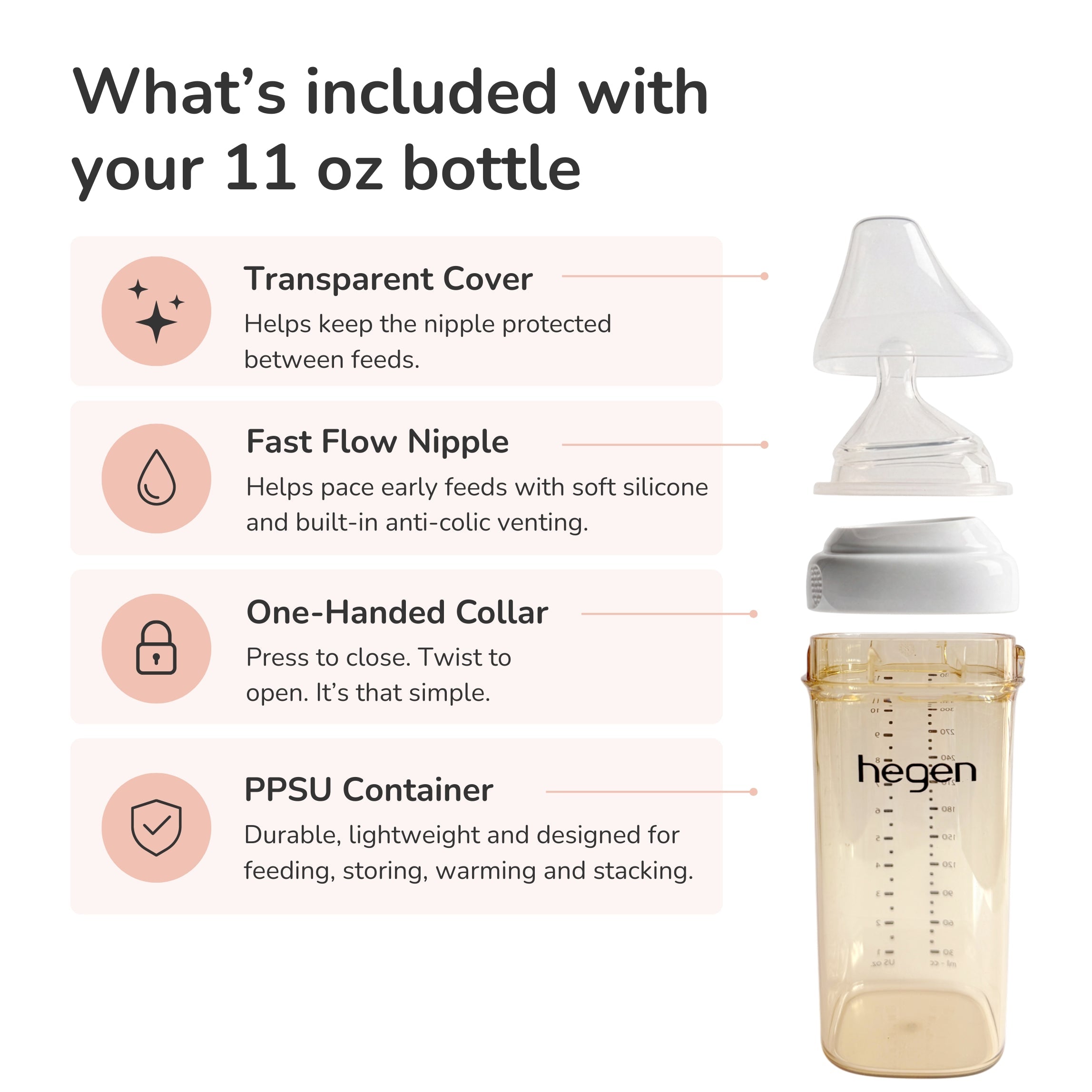 Hegen PPSU Anti-Colic Baby Bottle - 6 Months Plus - 330ml/11oz - Pink