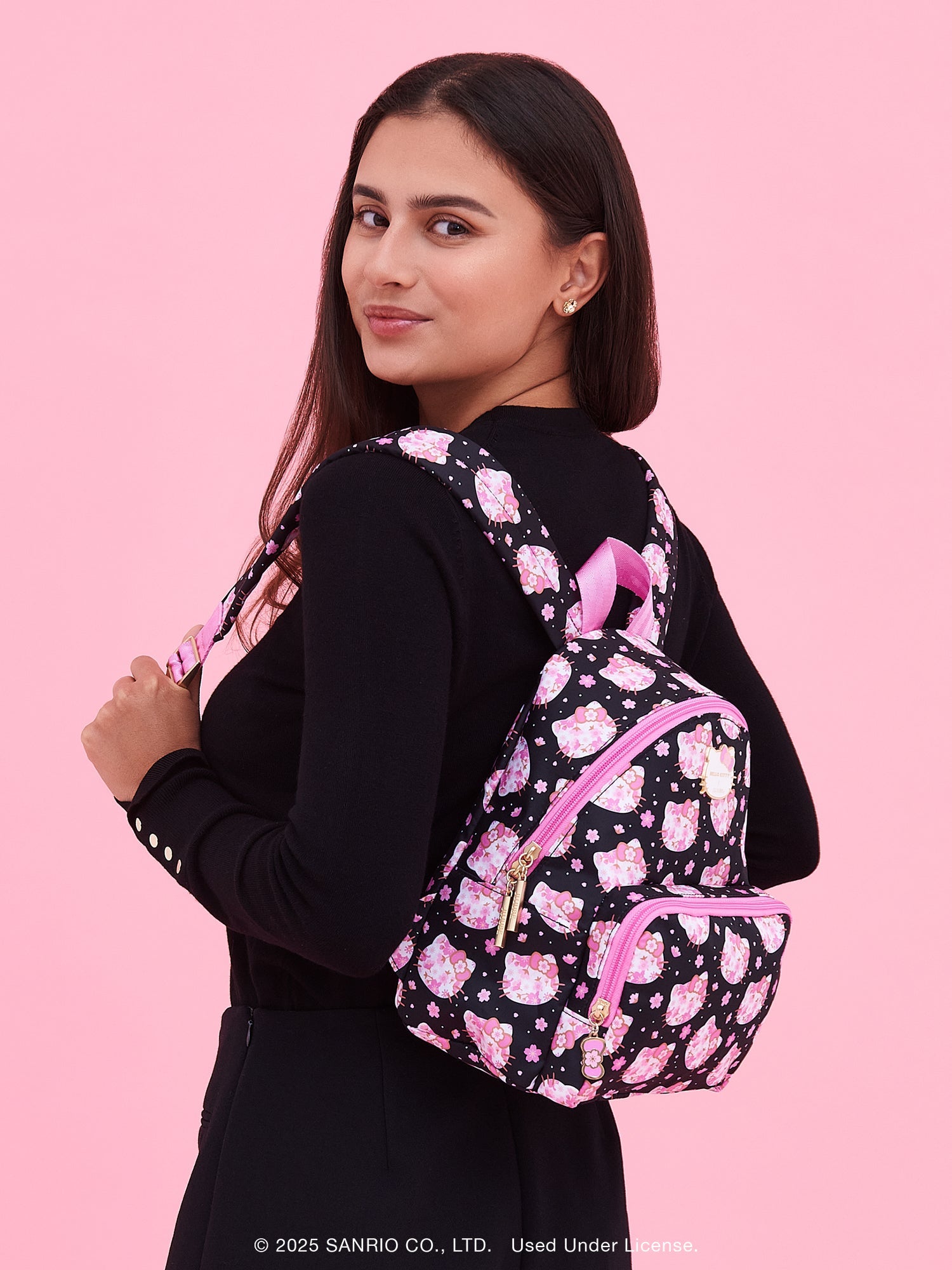 Hello Kitty® × JuJuBe Cherry Blossoms Everyday Mini Small Diaper Bag Backpack – Black and Pink
