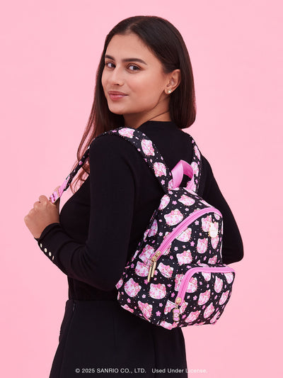 Hello Kitty × JuJuBe Cherry Blossoms Everyday Mini Small Diaper Bag Backpack, Black and Pink Image 2