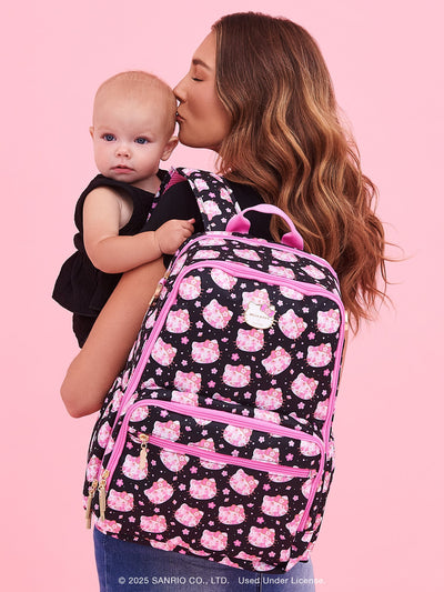 Hello Kitty × JuJuBe Cherry Blossoms Zealous Backpack Diaper Bag, Black and Pink Image 2