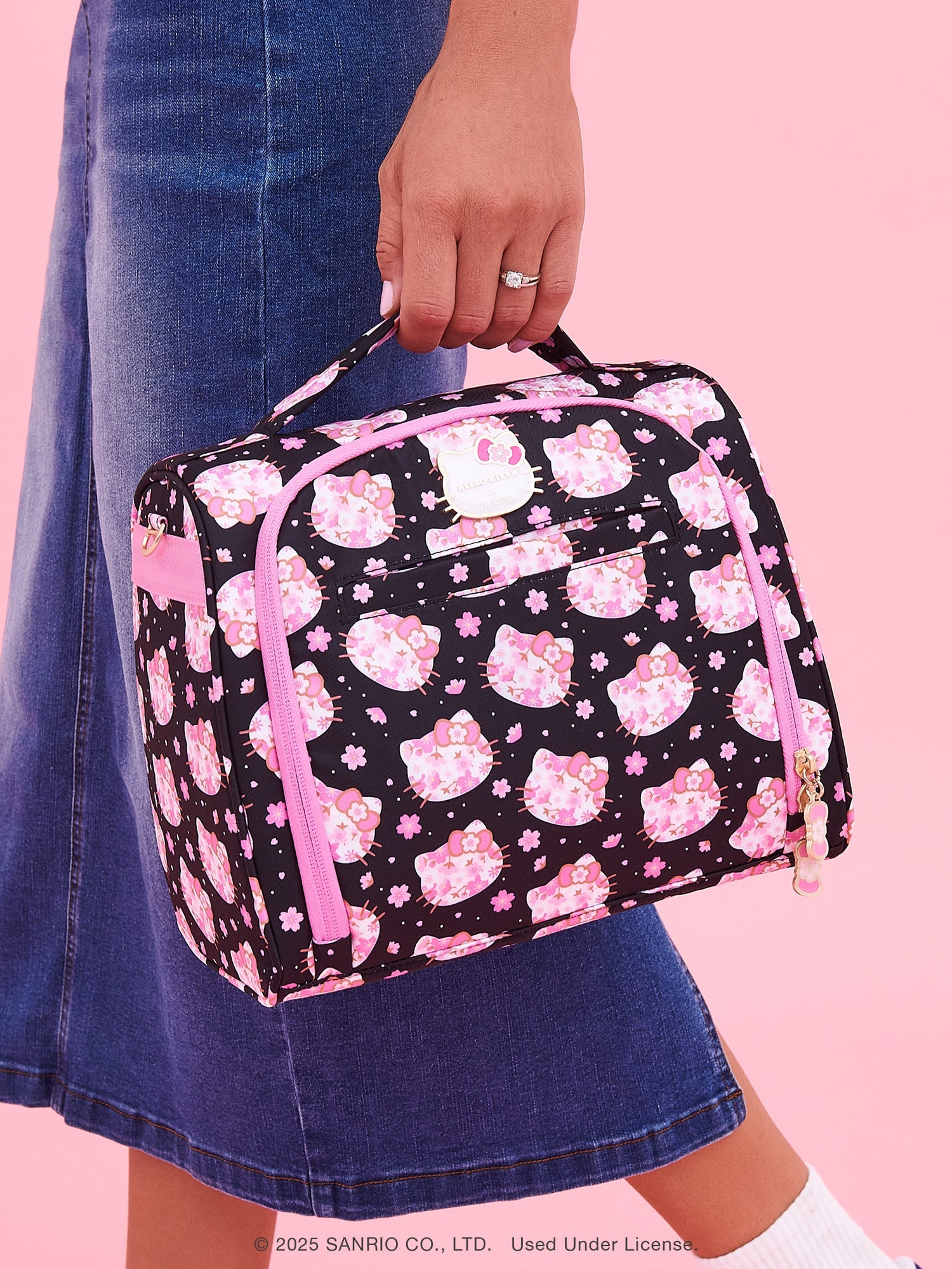 Hello Kitty® × JuJuBe Cherry Blossoms Insulated Bottle Bag – Black and Pink