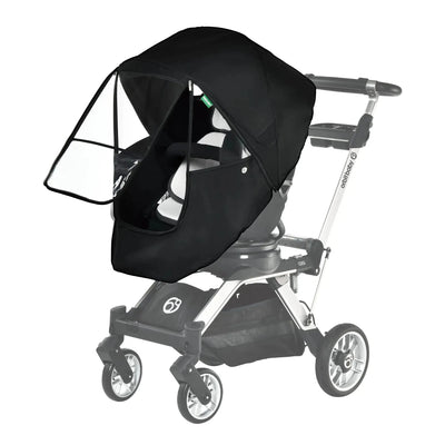 G5 Four Seasons stroller cover in black with clear panels, designed to protect children from weather elements.