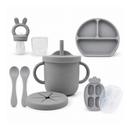 Primo Passi - Silicone Carrot Freezer + Food Feeder + Spoon 2-Pack + Suction Bowl + Suction Plate + Training Cup And Snack Cup - Senior Grey