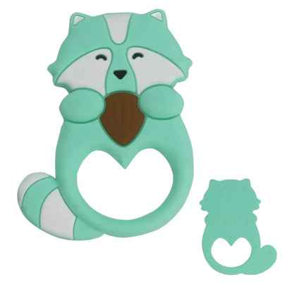 Busy Baby Mat baby raccoon silicone teething toy in mint green and white
