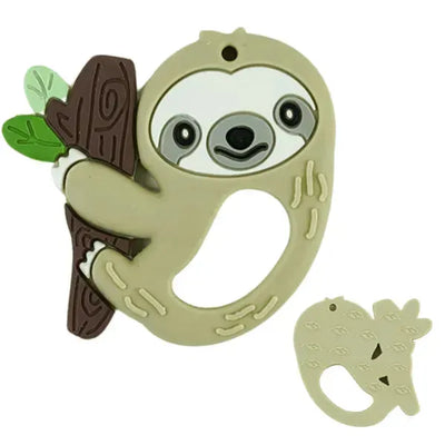 Busy Baby Mat Baby Sloth Silicone Teething Toy clinging to a brown tree branch