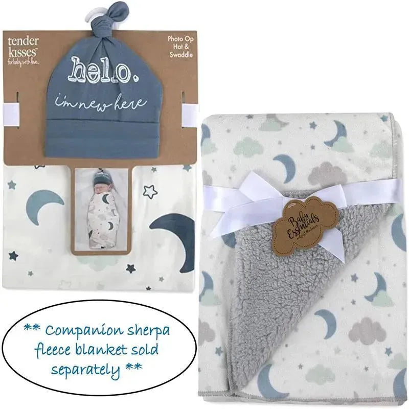A.D Sutton - Baby Cotton Swaddle Blanket Wrap with Headband or Hat Set, Hello I'm New Here Image 3