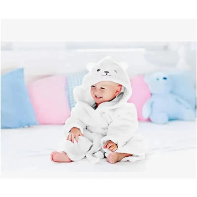 A.D Sutton - Baby Terry Cloth Plush Animal Face Robe, 0-9 Month Baby Robe with Ears, White Bear Image 2