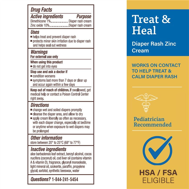 A+D Treat & Heal Diaper Rash Cream 16oz, with active ingredients dimethicone and zinc oxide, for preventing and treating diaper rash.