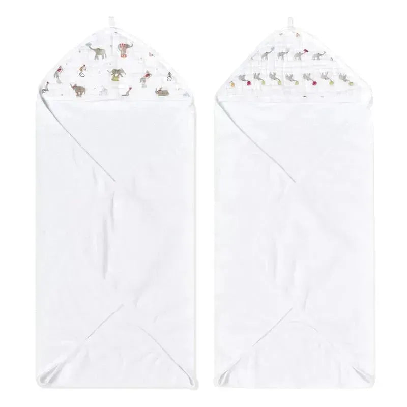Aden + Anais - 2 Pk Essential Elephant Circus Hooded Baby Bath Towel Image 1