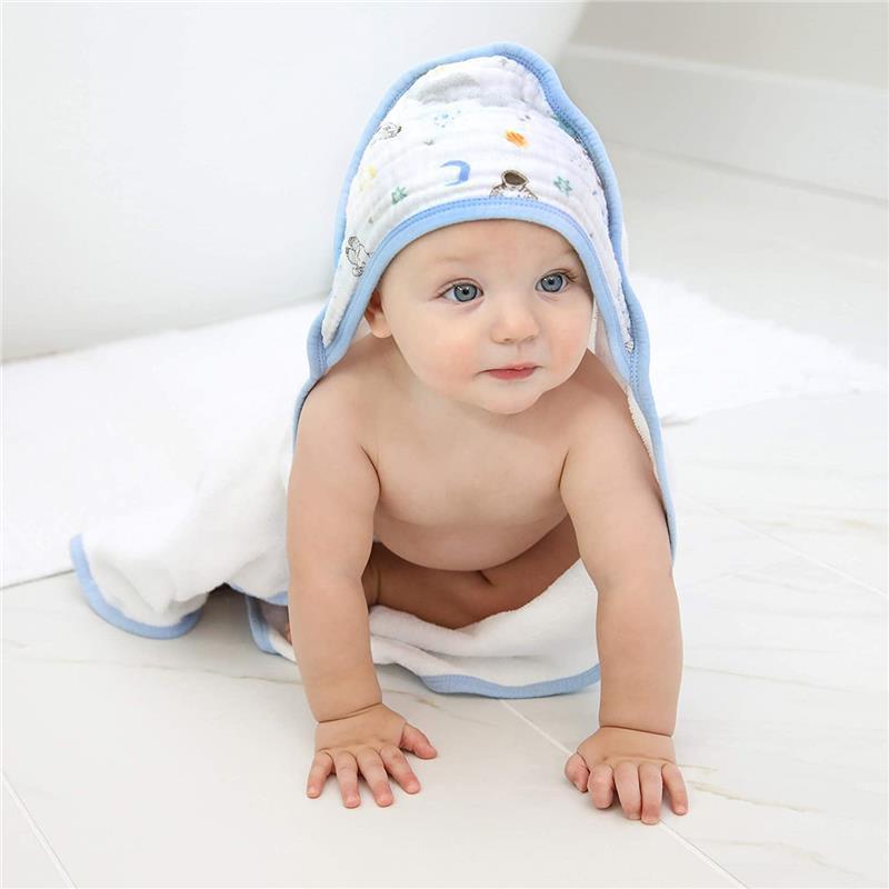 Aden+Anais - 2Pk Hooded Baby Bath Towel, Space Explorers Image 5
