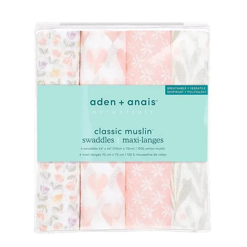 Aden + Anais - 4 Pk Muslin Swaddles, Piece of My Heart Image 1