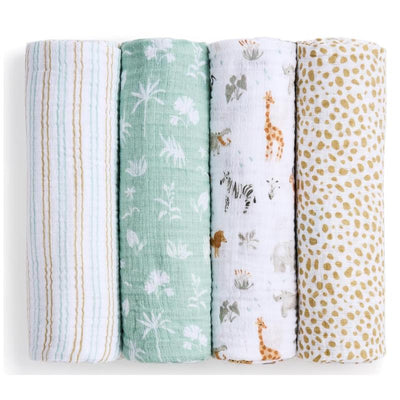 Aden + Anais - 4Pk Essentials Cotton Muslin Swaddle, Giraffe Safari Image 1