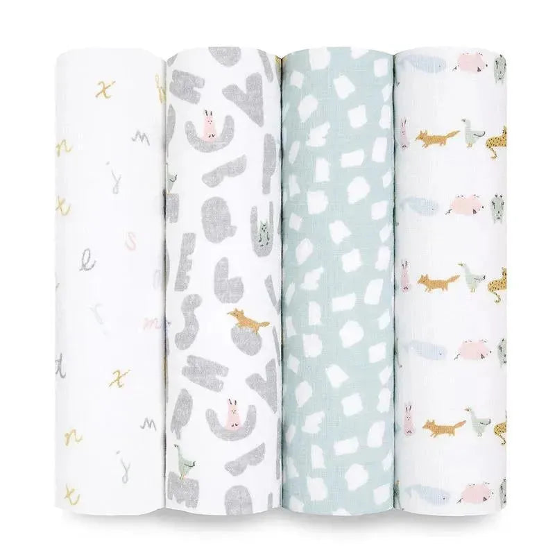 Aden + Anais - 4Pk Muslin Swaddles Alphabet Animals Image 1