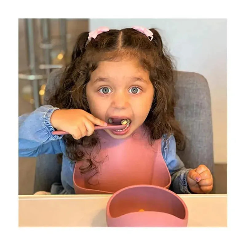 Ali + Oli Silicone Baby Bib Roll Up & Stay Closed (Mauve) Image 6