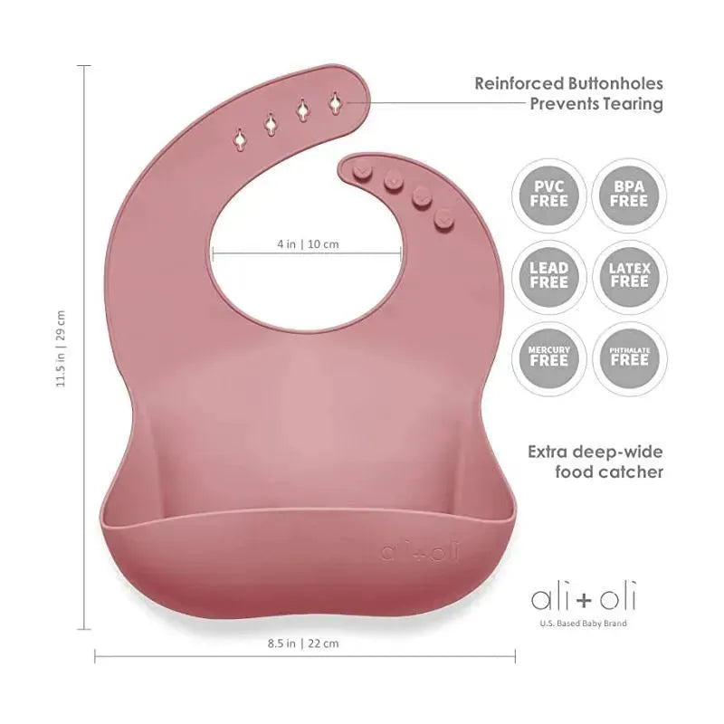 Ali + Oli Silicone Baby Bib Roll Up & Stay Closed (Mauve) Image 3
