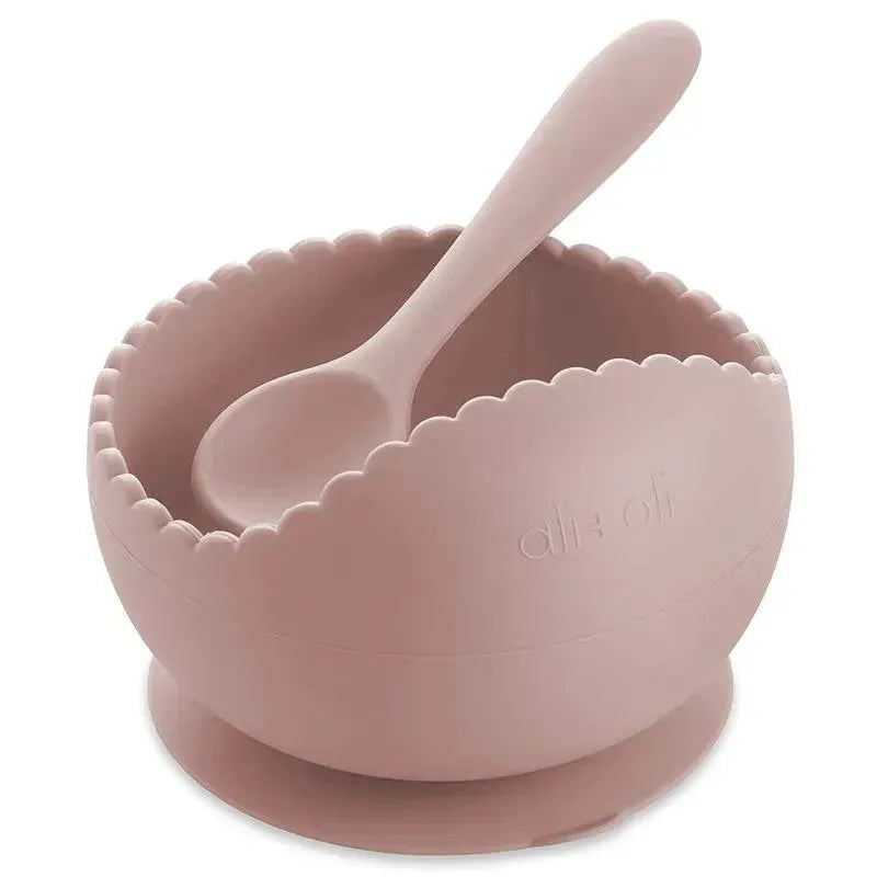 Ali + Oli Suction Bowl & Spoon (Blush) Wavy Edge Image 1