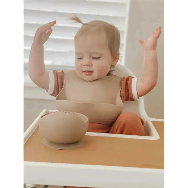 Ali + Oli Suction Bowl & Spoon (Taupe) Wavy Edge Image 6