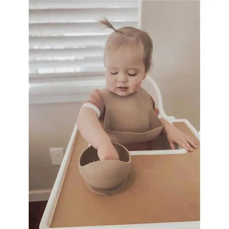 Ali + Oli Suction Bowl & Spoon (Taupe) Wavy Edge Image 5