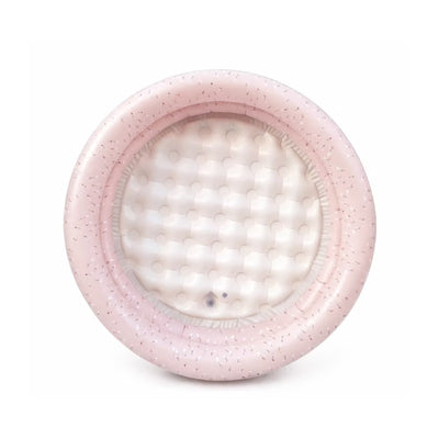 Inflatable pool ring in peony pink, featuring a textured surface and light speckles, measuring 35 inches.