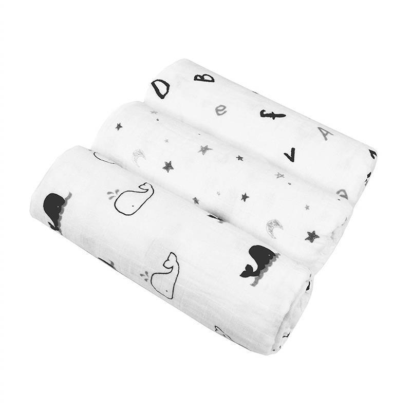 American Baby Company Muslin Swaddle Blankets 3-Pack, Black and Grey Image 1