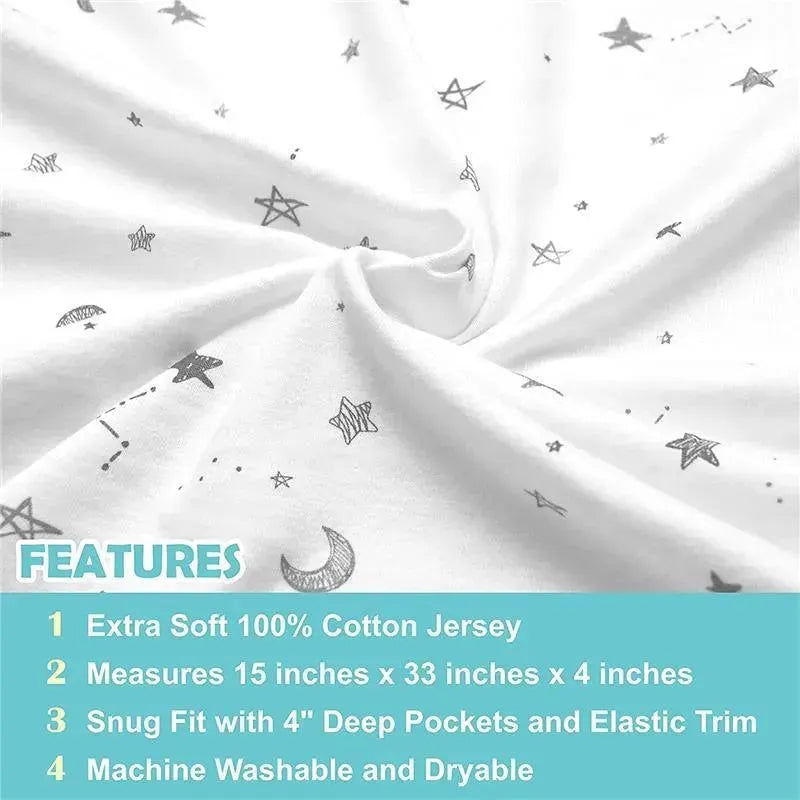 American Baby - Fitted Bassinet Sheet Printed 100% Natural Cotton Jersey Knit, Stars & Moons Image 3