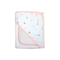 American Baby - Organic Hooded Towel And Washcloth, Gold/Pink Arrows Image 2