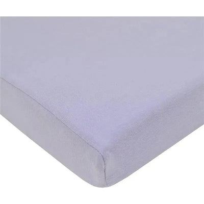 100% natural cotton jersey knit fitted crib sheet in lavender, designed for comfort and fit.