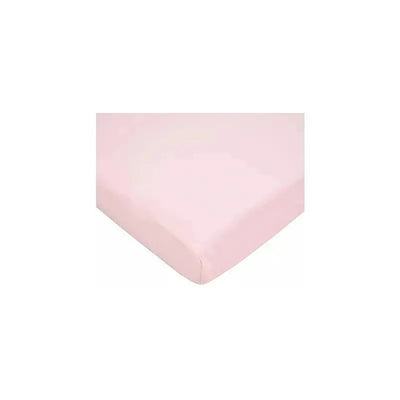 Soft pink jersey bassinet sheet designed for baby bassinets, highlighting its smooth fabric and corner fit.