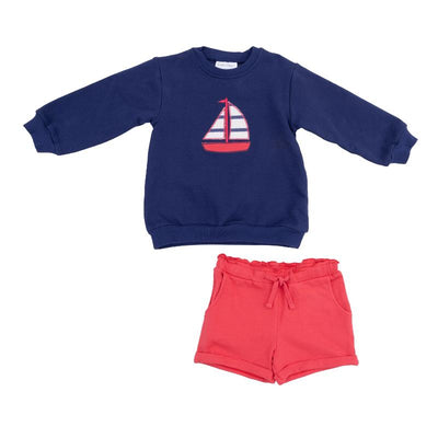 Angel Dear - Baby Sailboat French Terry Oversized Applique Sweatshirt And Paperbag Short Image 1