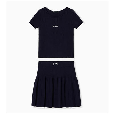Armani Baby - Baby Girl Short Sleeve Pleated Dress, Navy Image 1