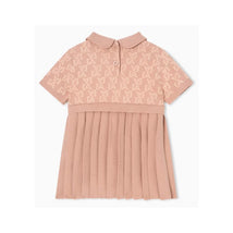Short sleeve pink dress for baby girls, featuring an all-over EA logo print and pleated skirt design.