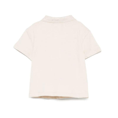 Short sleeve polo shirt for baby boys in oak color, featuring a classic collar and button closure at the back.