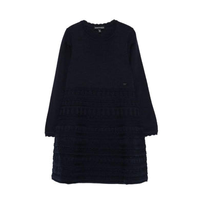 Armani Baby - Girls Long Sleeve Ruffle Dress, Navy Image 1