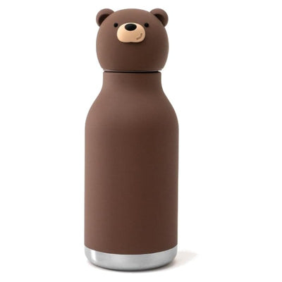 Stainless steel bottle with a silicone bear head design, featuring a brown finish and silver base.