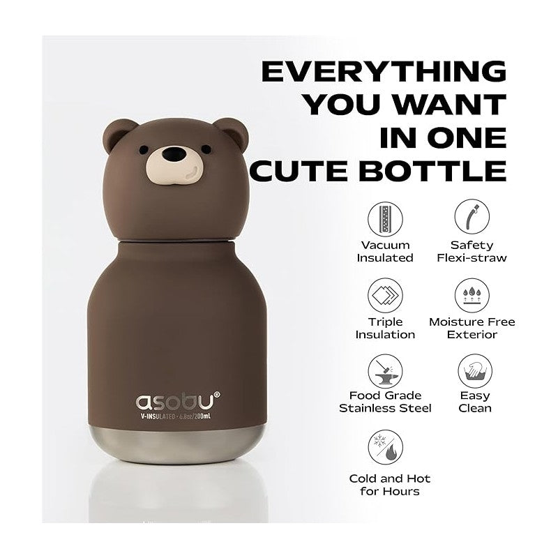 Asobu - Stainless Steel Bottle Silicone Head Mini Brown Bear Image 2
