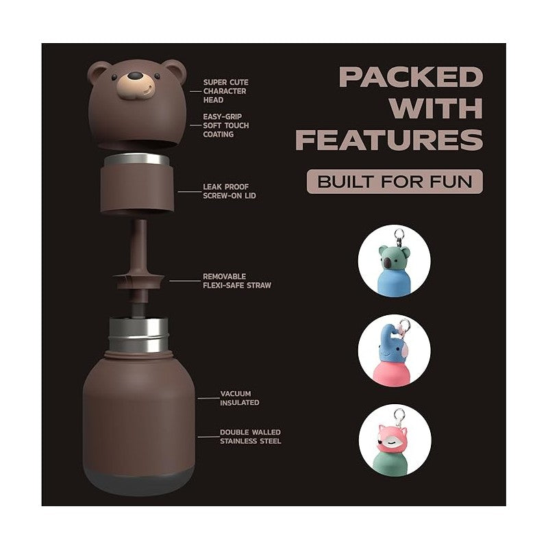 Asobu - Stainless Steel Bottle Silicone Head Mini Brown Bear Image 4