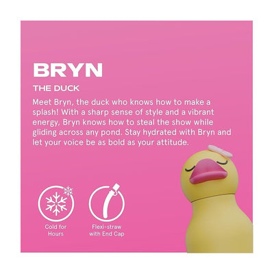 Asobu Stainless Steel Water Bottle with a silicone duck head, featuring a playful design and key hydration features.