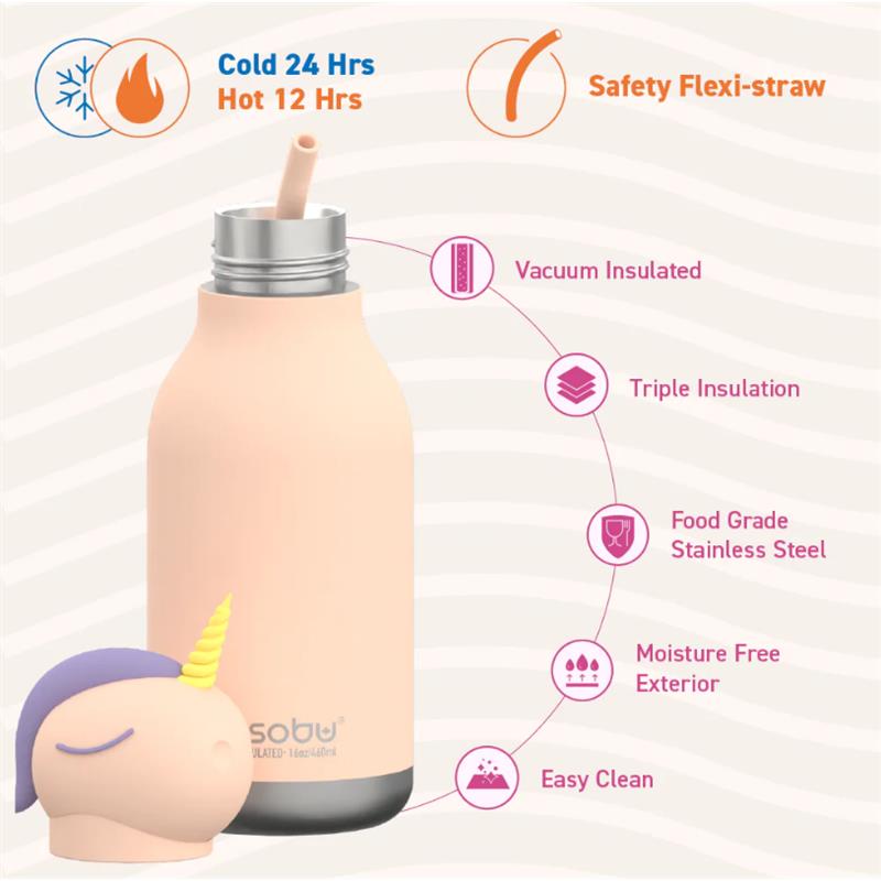 Asobu - Stainless Steel Bottle Silicone Head, Unicorn Image 3