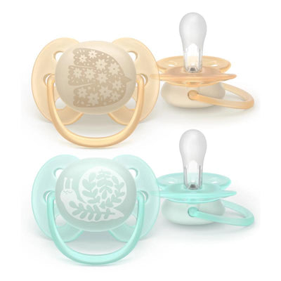 Avent 2Pk Ultra Soft Pacifier 0-6M, Bird/Snail Image 1