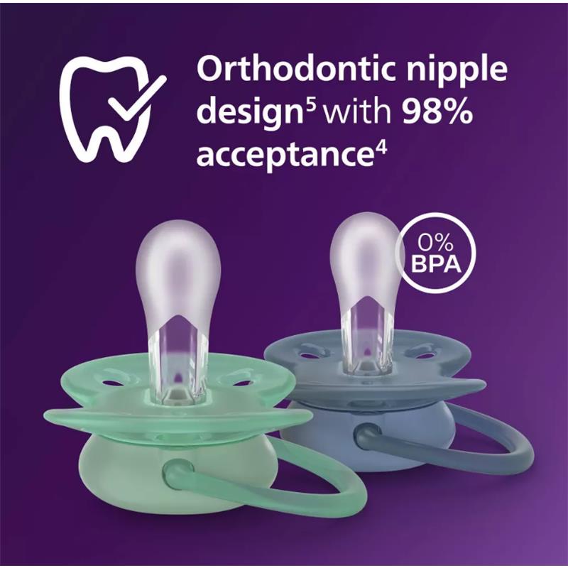 Avent 2Pk Ultra Soft Pacifier 6-18M, Blue Hush/Desert Green Image 2
