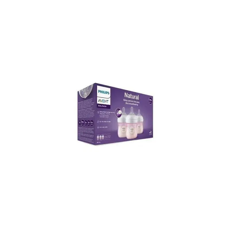 Avent - 3Pk Natural Baby Bottle With Natural Response Nipple, Pink, 4Oz Image 4