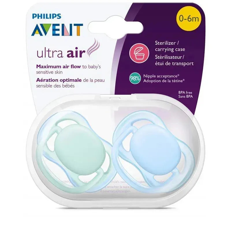 Avent - Ultra Air Pacifier 0-6M, Blue/Green, 2 Pk Image 6