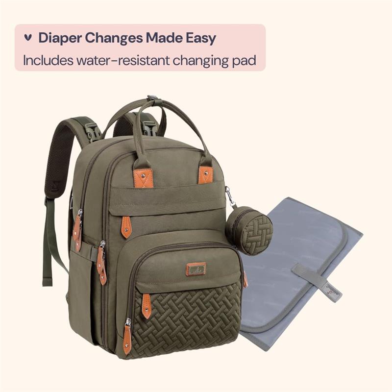 BabbleRoo - Diaper Bag Backpack Travel Essentials Baby Bag with Changing Pad, Army Green Image 6
