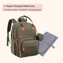 BabbleRoo - Diaper Bag Backpack Travel Essentials Baby Bag with Changing Pad, Army Green Image 6