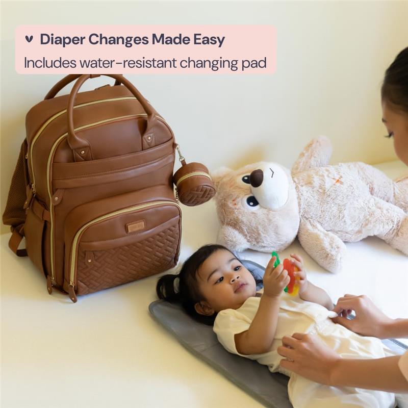 BabbleRoo - Leather Diaper Bag Backpack, Black Image 7
